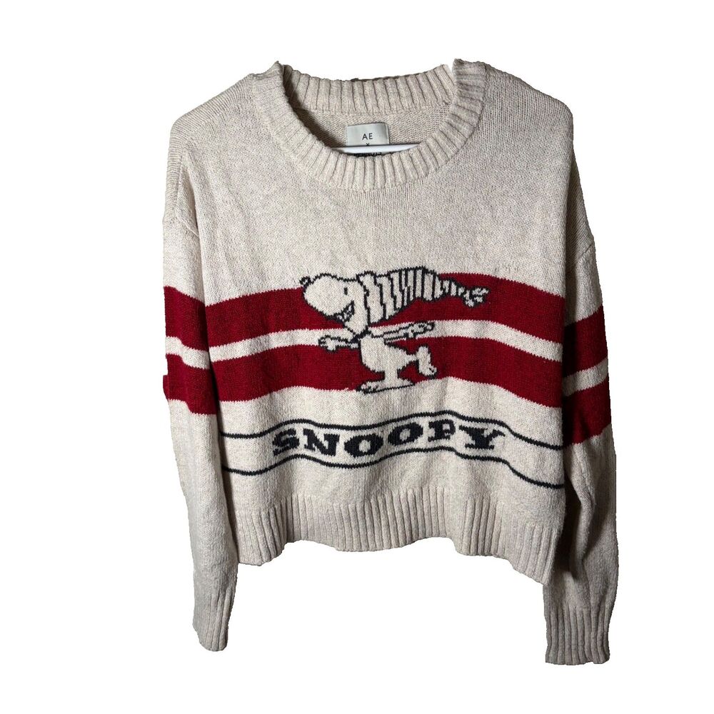 American Eagle Peanuts Sweater Women's XS Beige Snoopy Pullover Skating